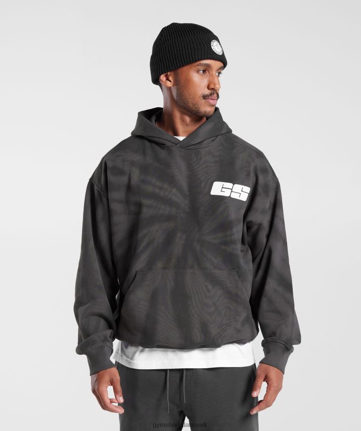 Mænd Gymshark hviledag hættetrøje N4ZDDN803 silhouette grå/sort/spiral optisk vask