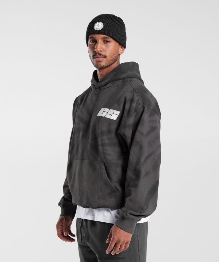 Mænd Gymshark hviledag hættetrøje N4ZDDN803 silhouette grå/sort/spiral optisk vask