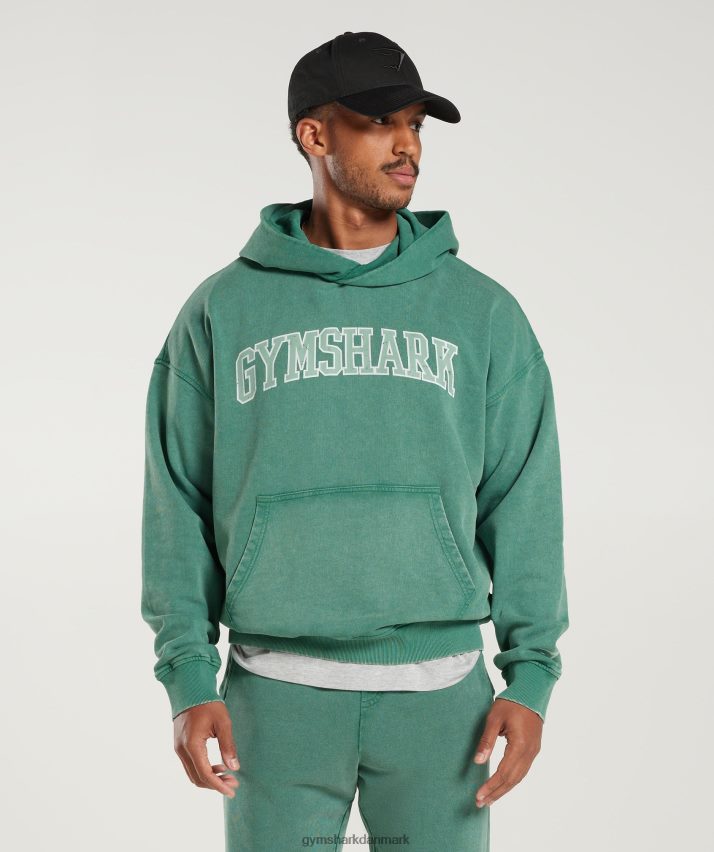 Mænd Gymshark kollegial hættetrøje N4ZDDN875 blæk blågrøn/syre vask