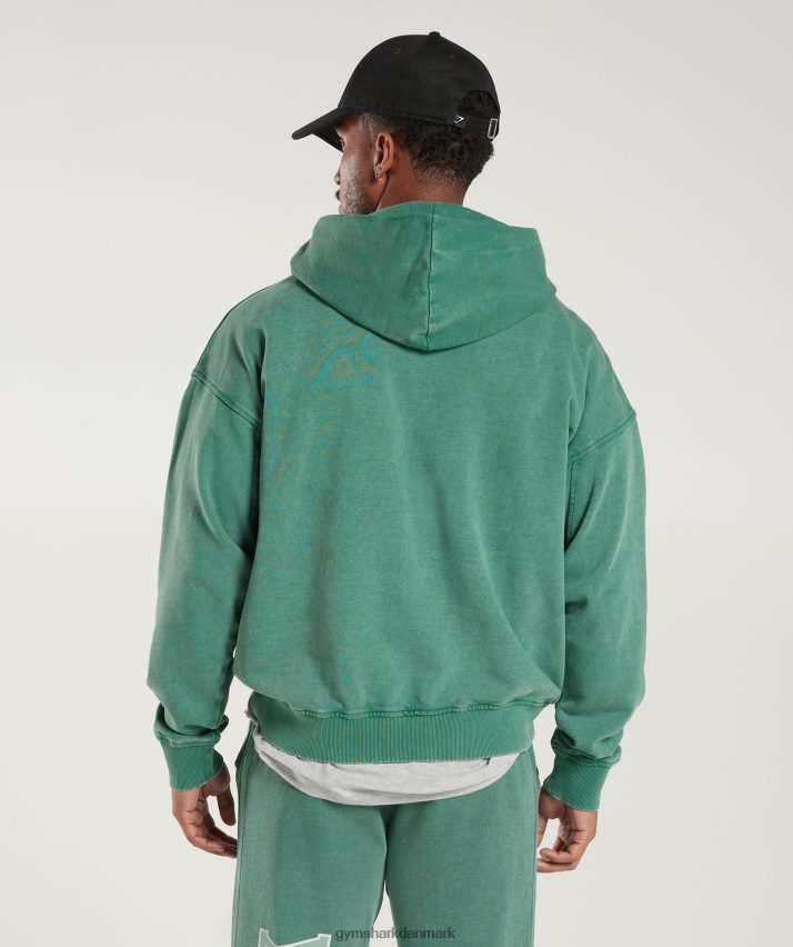 Mænd Gymshark kollegial hættetrøje N4ZDDN875 blæk blågrøn/syre vask
