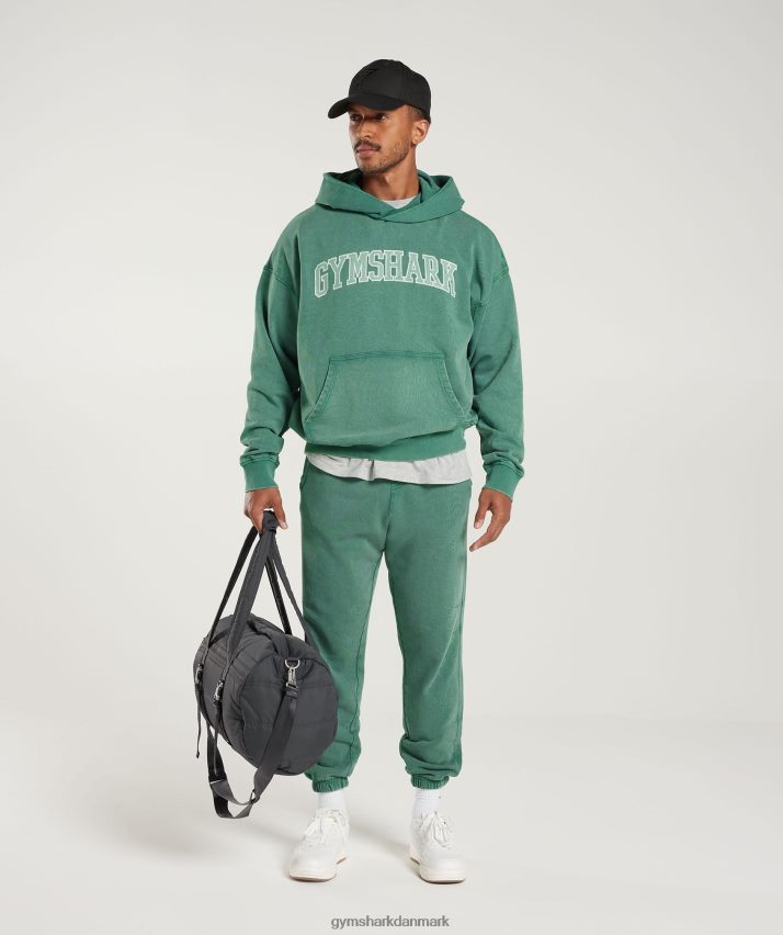 Mænd Gymshark kollegial hættetrøje N4ZDDN875 blæk blågrøn/syre vask