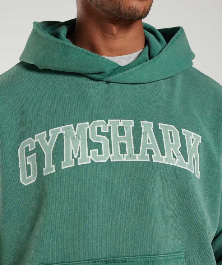 Mænd Gymshark kollegial hættetrøje N4ZDDN875 blæk blågrøn/syre vask