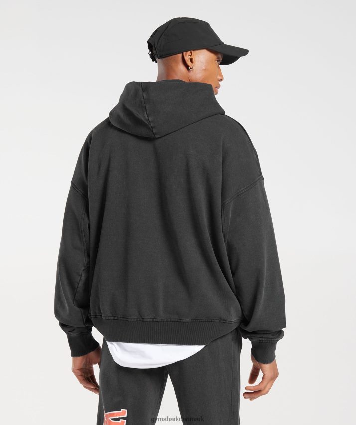 Mænd Gymshark kollegial hættetrøje N4ZDDN877 sort/syre vask
