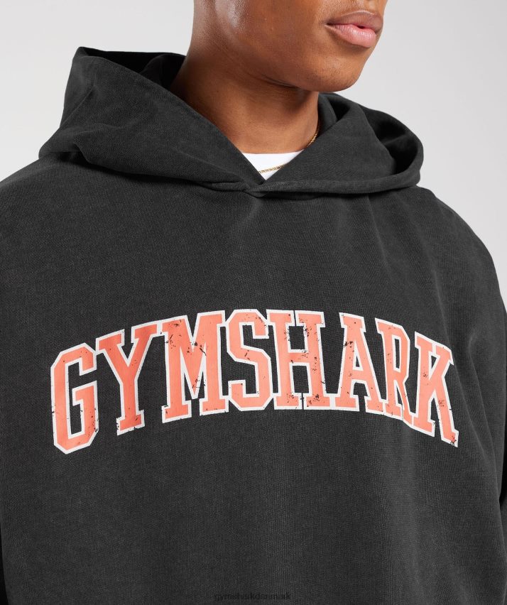 Mænd Gymshark kollegial hættetrøje N4ZDDN877 sort/syre vask