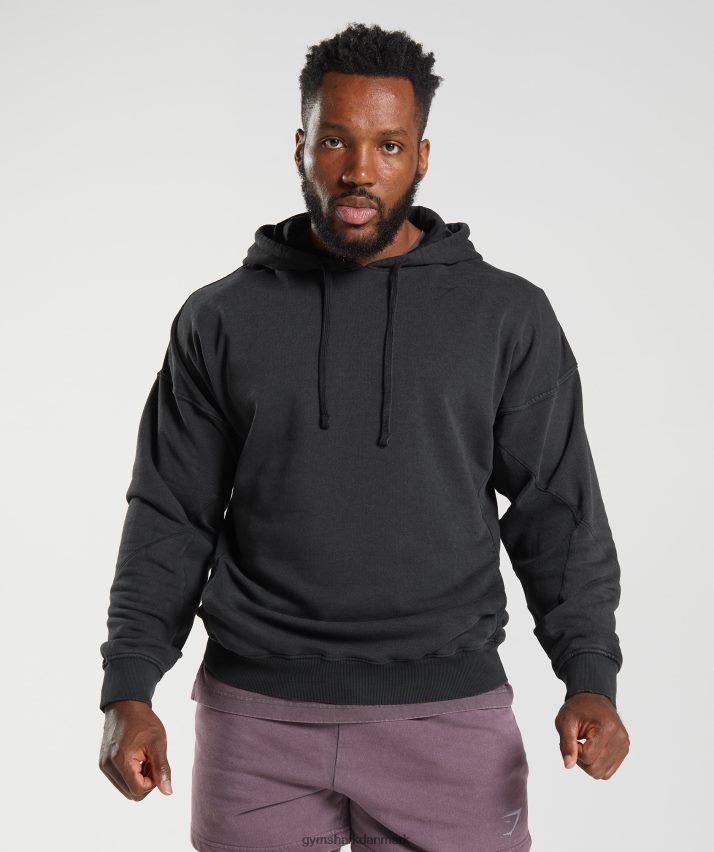 Mænd Gymshark kraftvasket hættetrøje N4ZDDN835 sort