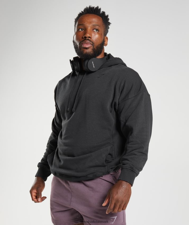 Mænd Gymshark kraftvasket hættetrøje N4ZDDN835 sort