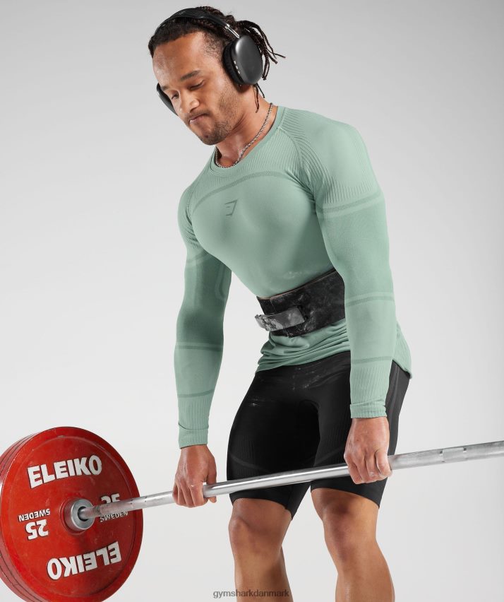 Mænd Gymshark 315 sømløs langærmet t-shirt N4ZDDN780 frost blågrøn/blæk blågrøn