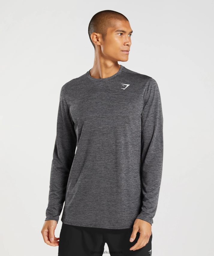 Mænd Gymshark ankomst langærmet t-shirt N4ZDDN601 sort/silhuet grå mergel