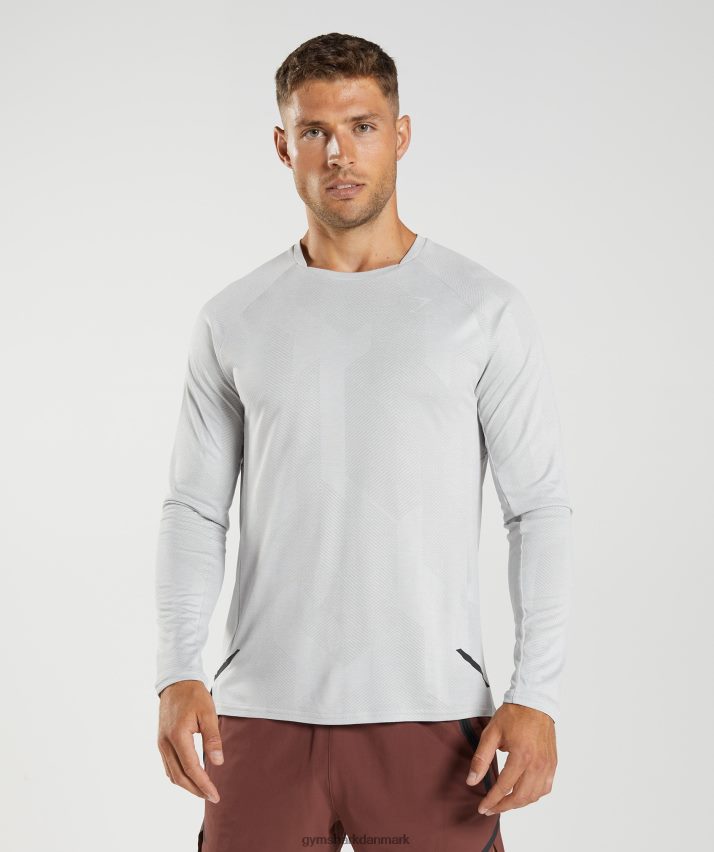 Mænd Gymshark apex langærmet t-shirt N4ZDDN613 lys grå/hvid