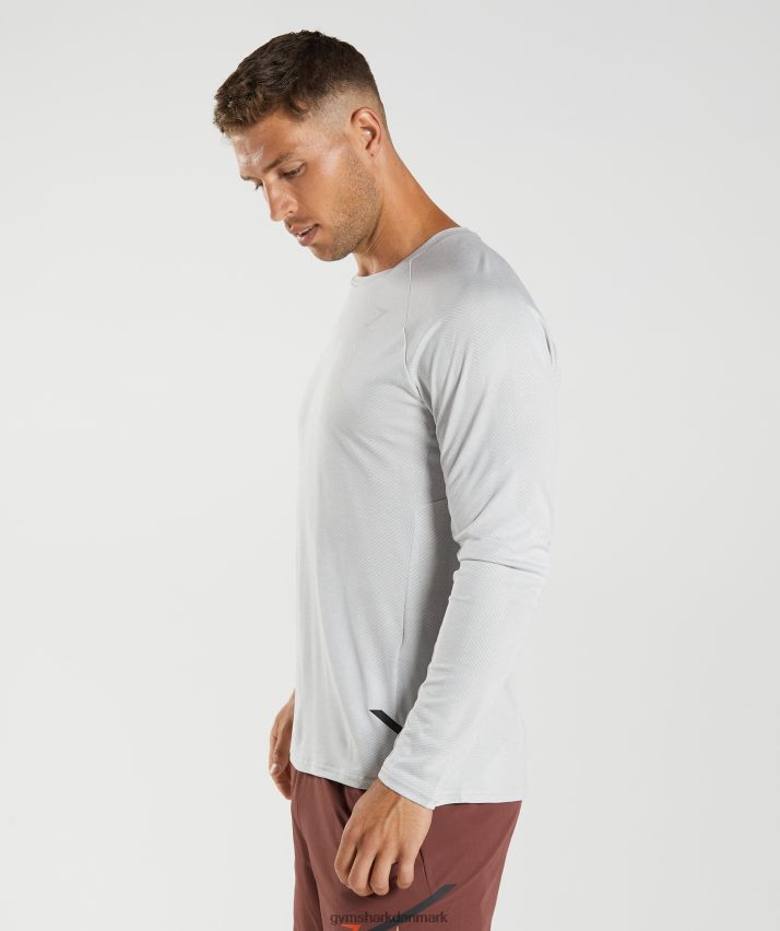 Mænd Gymshark apex langærmet t-shirt N4ZDDN613 lys grå/hvid