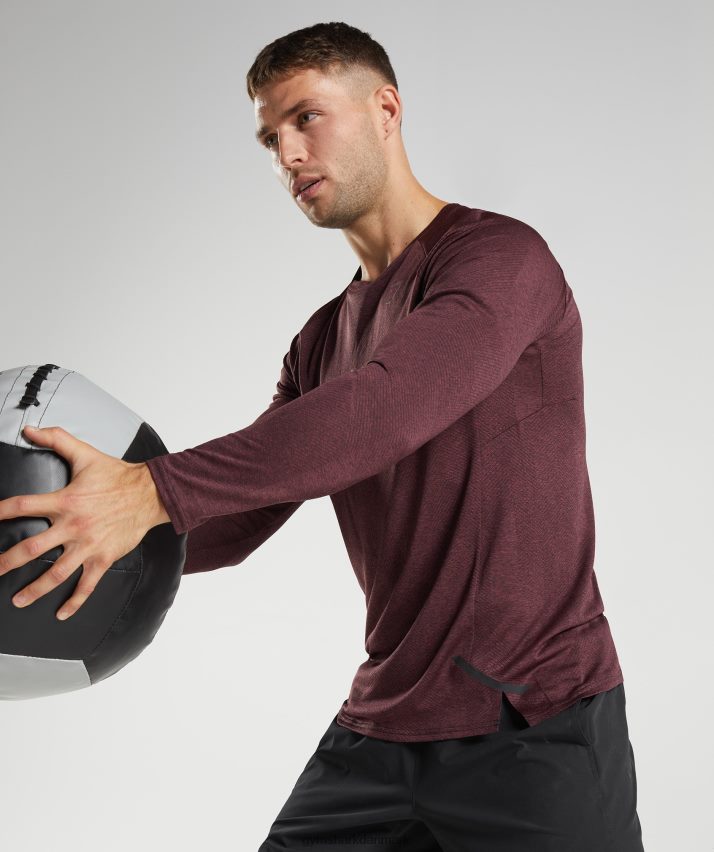 Mænd Gymshark apex langærmet t-shirt N4ZDDN687 kirsebær brun