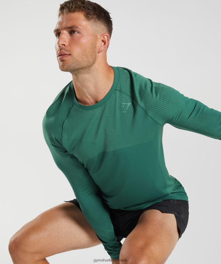 Mænd Gymshark apex sømløs langærmet t-shirt N4ZDDN699 skovgrøn/hoyagrøn