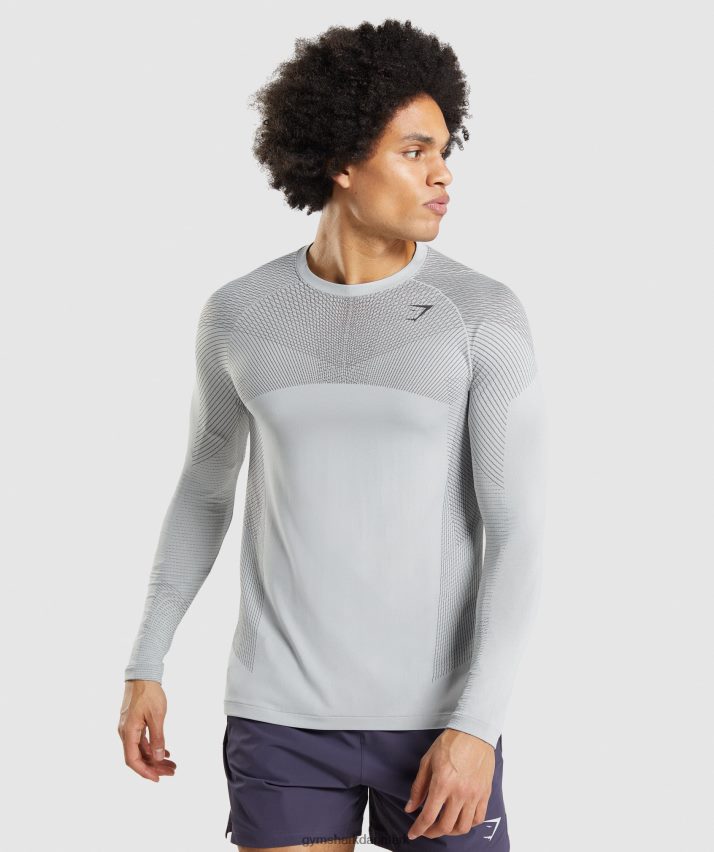 Mænd Gymshark apex sømløs langærmet t-shirt N4ZDDN720 lysegrå/onyxgrå