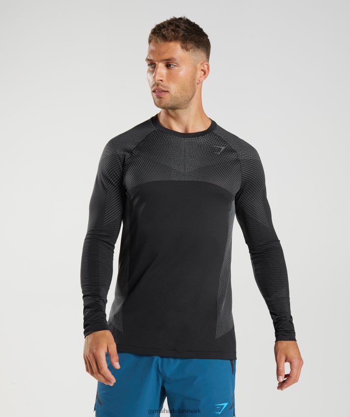 Mænd Gymshark apex sømløs langærmet t-shirt N4ZDDN764 sort/silhouette grå