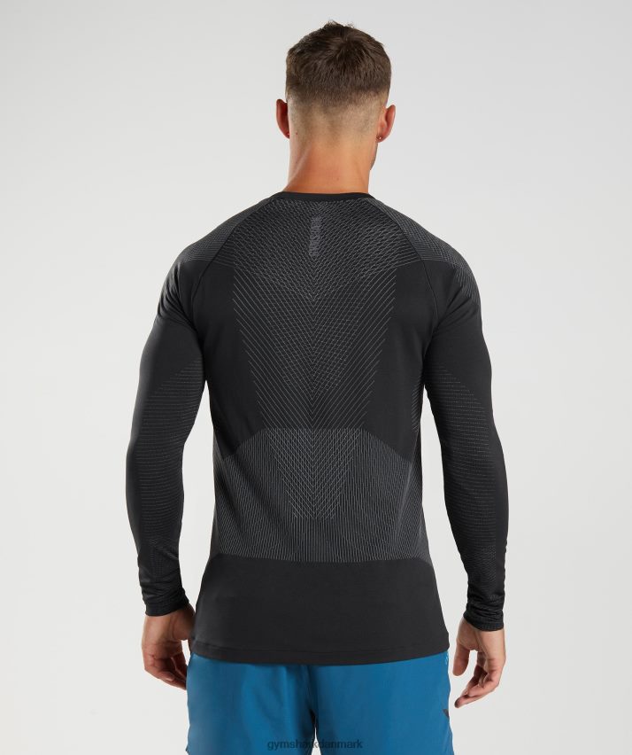 Mænd Gymshark apex sømløs langærmet t-shirt N4ZDDN764 sort/silhouette grå