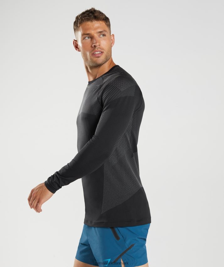 Mænd Gymshark apex sømløs langærmet t-shirt N4ZDDN764 sort/silhouette grå