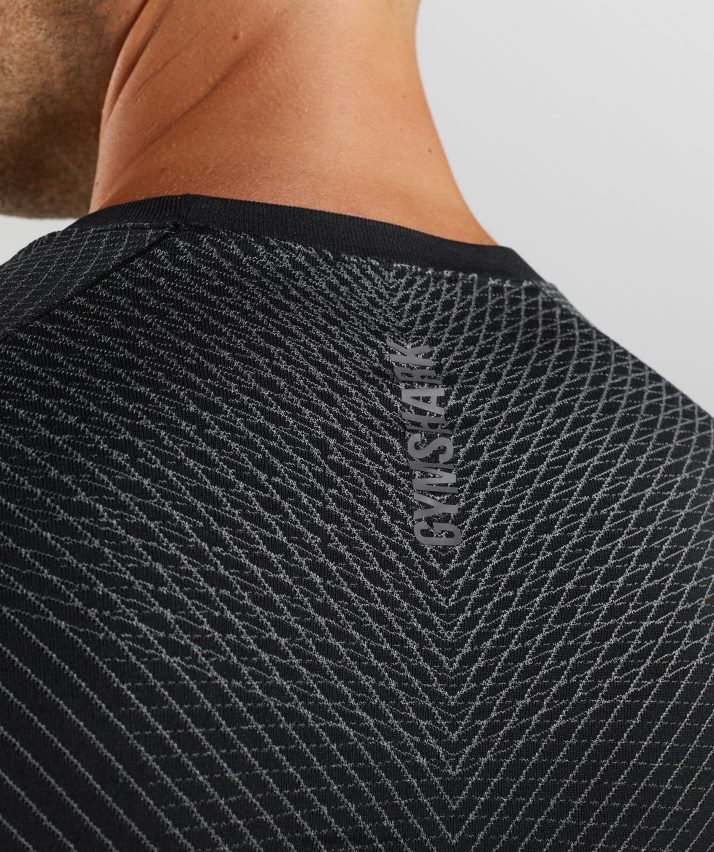 Mænd Gymshark apex sømløs langærmet t-shirt N4ZDDN764 sort/silhouette grå