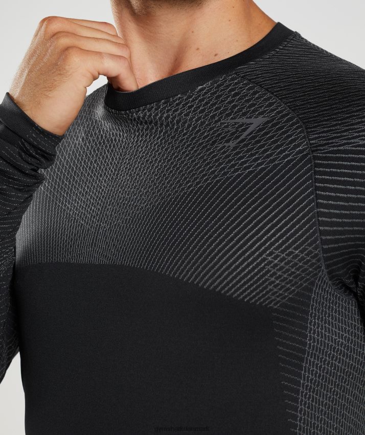 Mænd Gymshark apex sømløs langærmet t-shirt N4ZDDN764 sort/silhouette grå
