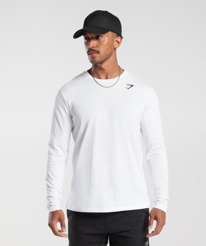 Mænd Gymshark crest langærmet t-shirt N4ZDDN585 hvid
