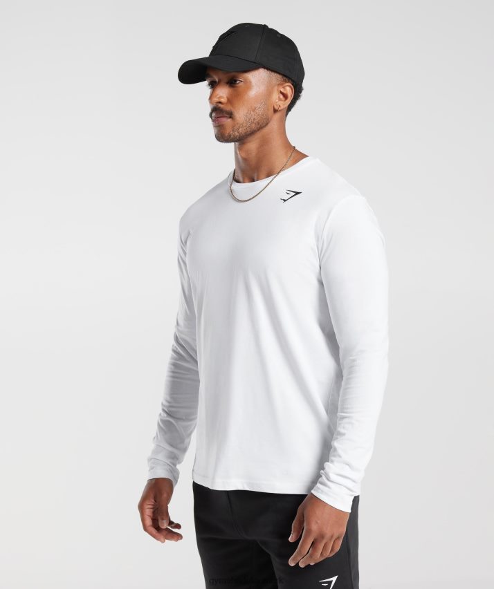 Mænd Gymshark crest langærmet t-shirt N4ZDDN585 hvid