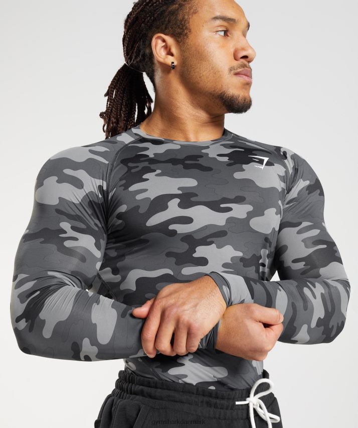 Mænd Gymshark element baselayer langærmet top N4ZDDN690 gråt print
