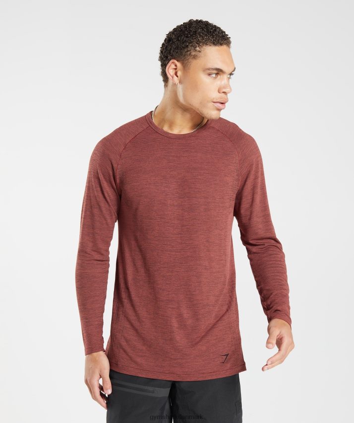 Mænd Gymshark gentag sømløs langærmet t-shirt N4ZDDN606 rosa brun/sort mergel