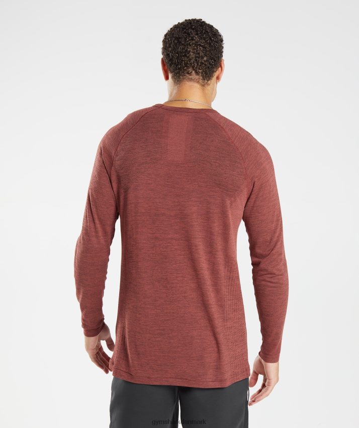 Mænd Gymshark gentag sømløs langærmet t-shirt N4ZDDN606 rosa brun/sort mergel