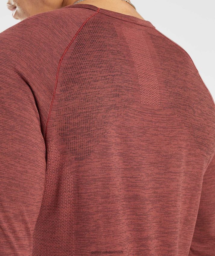 Mænd Gymshark gentag sømløs langærmet t-shirt N4ZDDN606 rosa brun/sort mergel