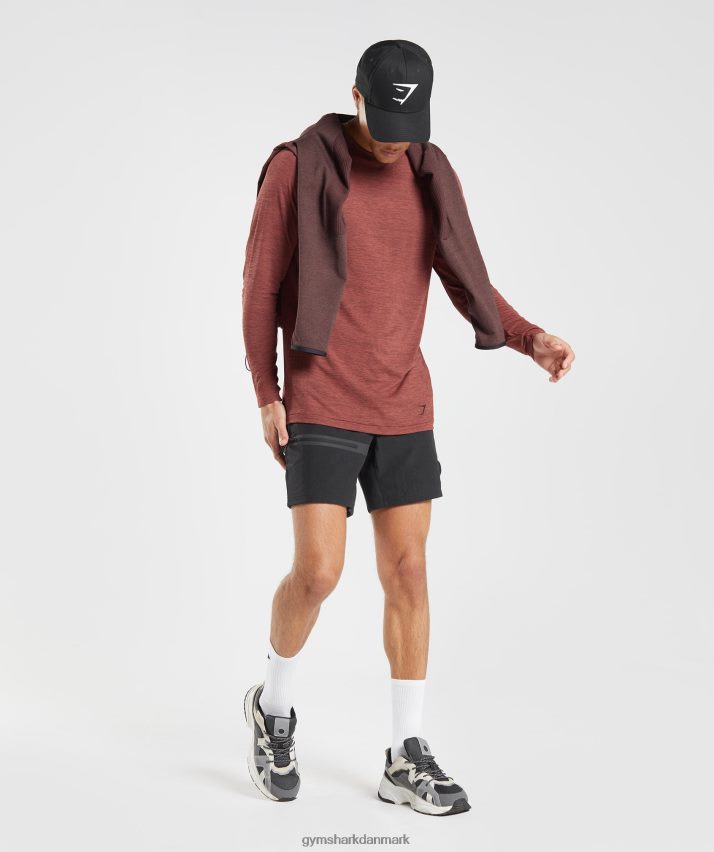 Mænd Gymshark gentag sømløs langærmet t-shirt N4ZDDN606 rosa brun/sort mergel