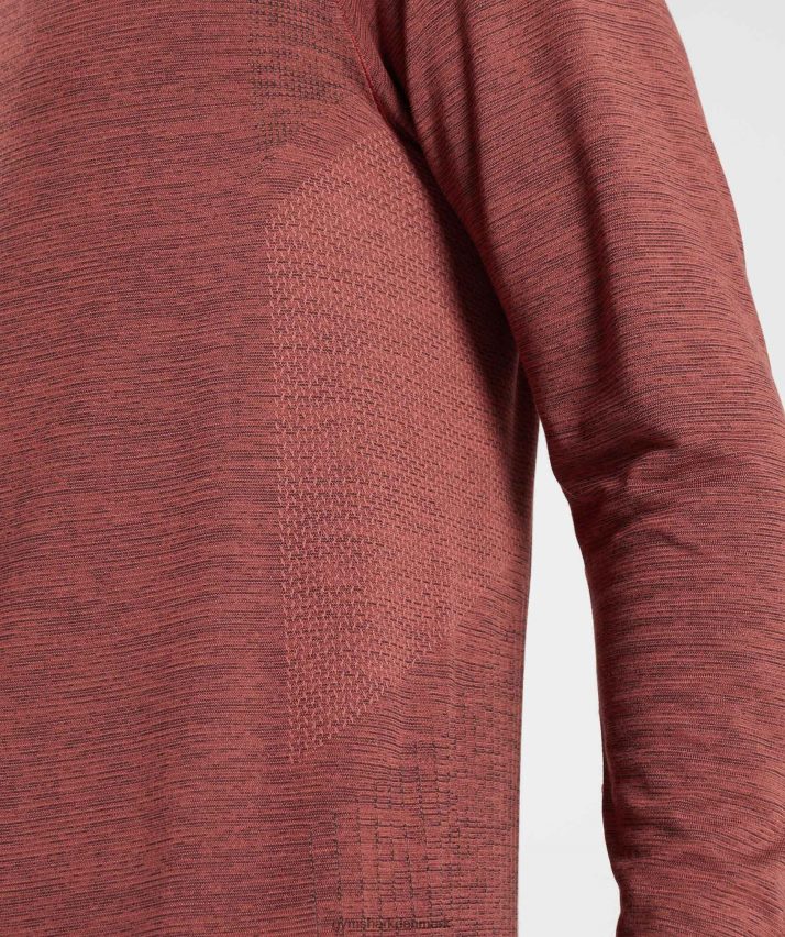 Mænd Gymshark gentag sømløs langærmet t-shirt N4ZDDN606 rosa brun/sort mergel