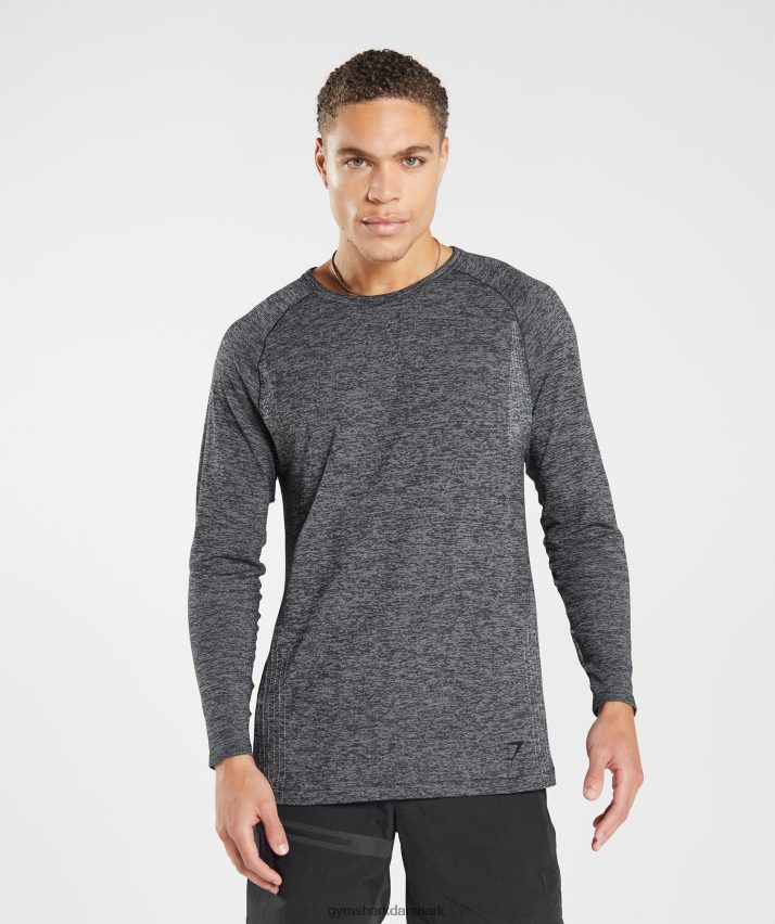 Mænd Gymshark gentag sømløs langærmet t-shirt N4ZDDN632 sort/hvid mergel