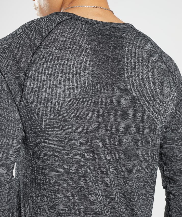 Mænd Gymshark gentag sømløs langærmet t-shirt N4ZDDN632 sort/hvid mergel