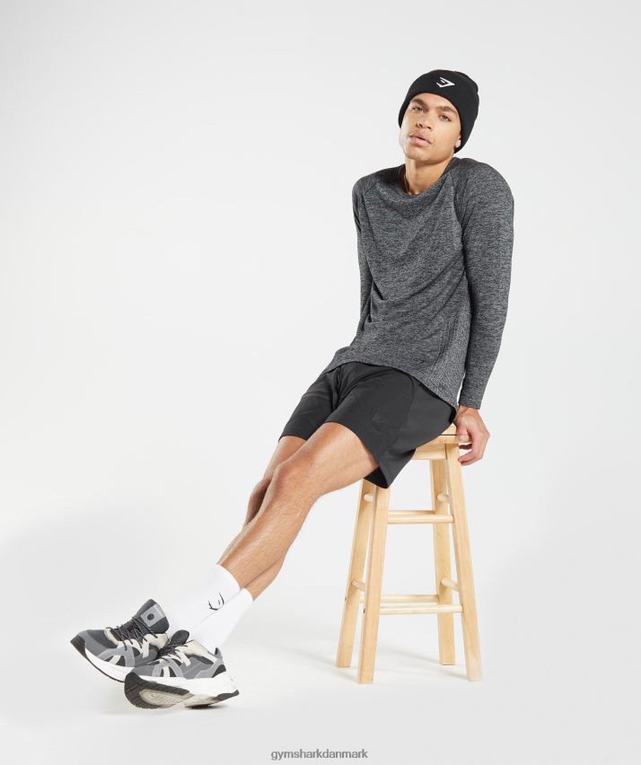 Mænd Gymshark gentag sømløs langærmet t-shirt N4ZDDN632 sort/hvid mergel