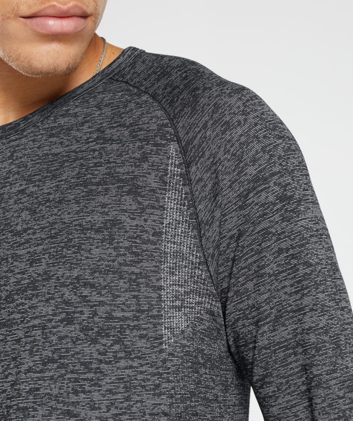 Mænd Gymshark gentag sømløs langærmet t-shirt N4ZDDN632 sort/hvid mergel