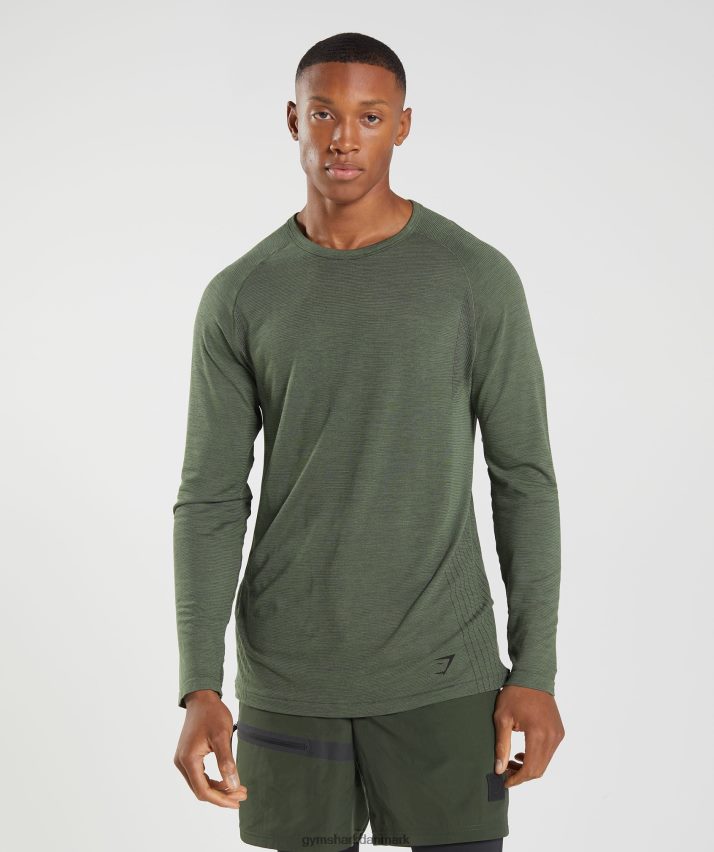 Mænd Gymshark gentag sømløs langærmet t-shirt N4ZDDN647 kerne oliven