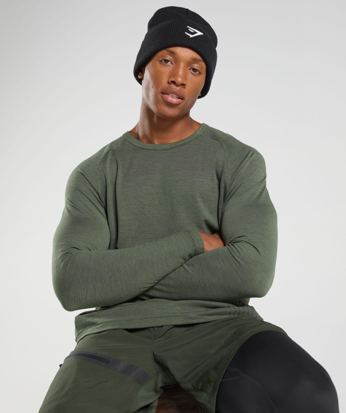Mænd Gymshark gentag sømløs langærmet t-shirt N4ZDDN647 kerne oliven