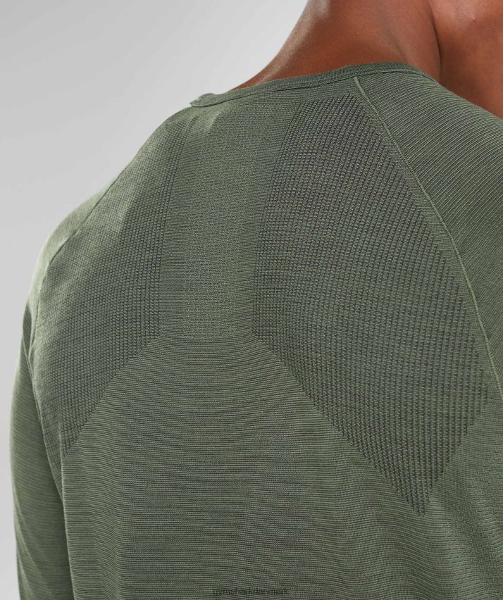 Mænd Gymshark gentag sømløs langærmet t-shirt N4ZDDN647 kerne oliven