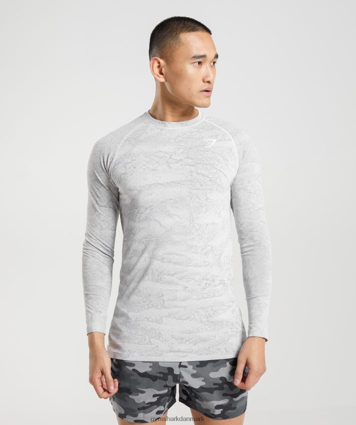 Mænd Gymshark geo sømløs langærmet t-shirt N4ZDDN596 off white/lysegrå