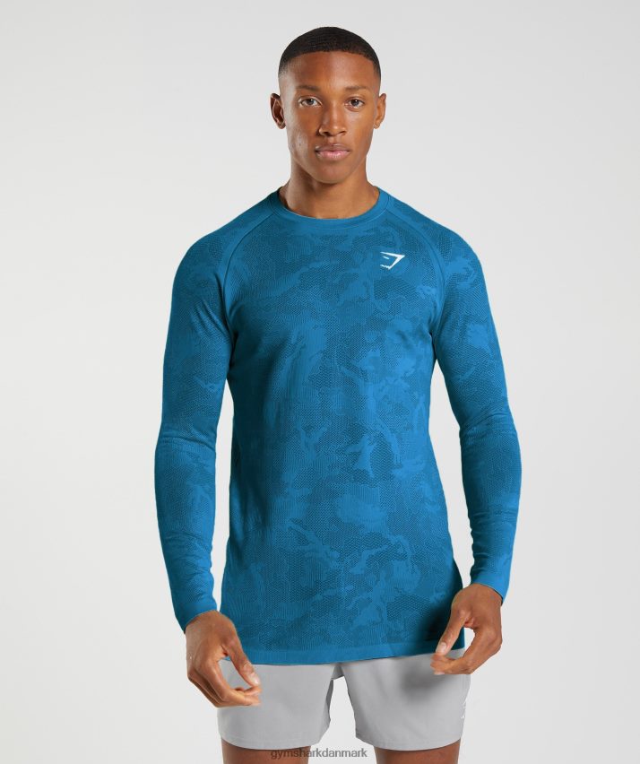 Mænd Gymshark geo sømløs langærmet t-shirt N4ZDDN597 atlantisk blå/hajblå