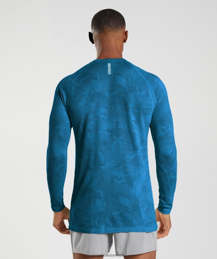 Mænd Gymshark geo sømløs langærmet t-shirt N4ZDDN597 atlantisk blå/hajblå