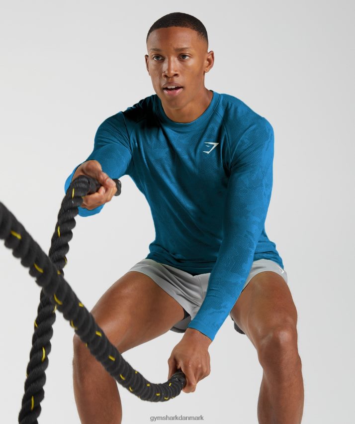 Mænd Gymshark geo sømløs langærmet t-shirt N4ZDDN597 atlantisk blå/hajblå