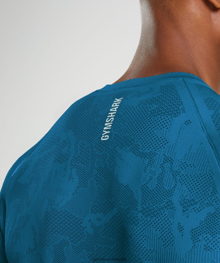 Mænd Gymshark geo sømløs langærmet t-shirt N4ZDDN597 atlantisk blå/hajblå