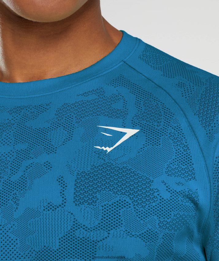 Mænd Gymshark geo sømløs langærmet t-shirt N4ZDDN597 atlantisk blå/hajblå