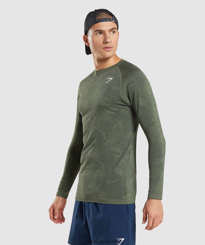 Mænd Gymshark geo sømløs langærmet t-shirt N4ZDDN599 kerne oliven/sort
