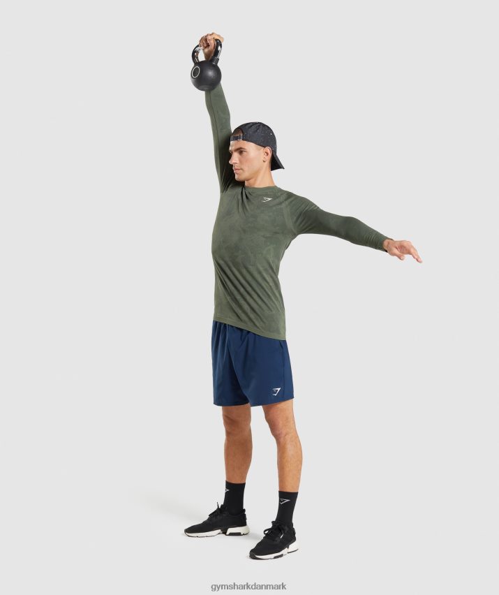 Mænd Gymshark geo sømløs langærmet t-shirt N4ZDDN599 kerne oliven/sort