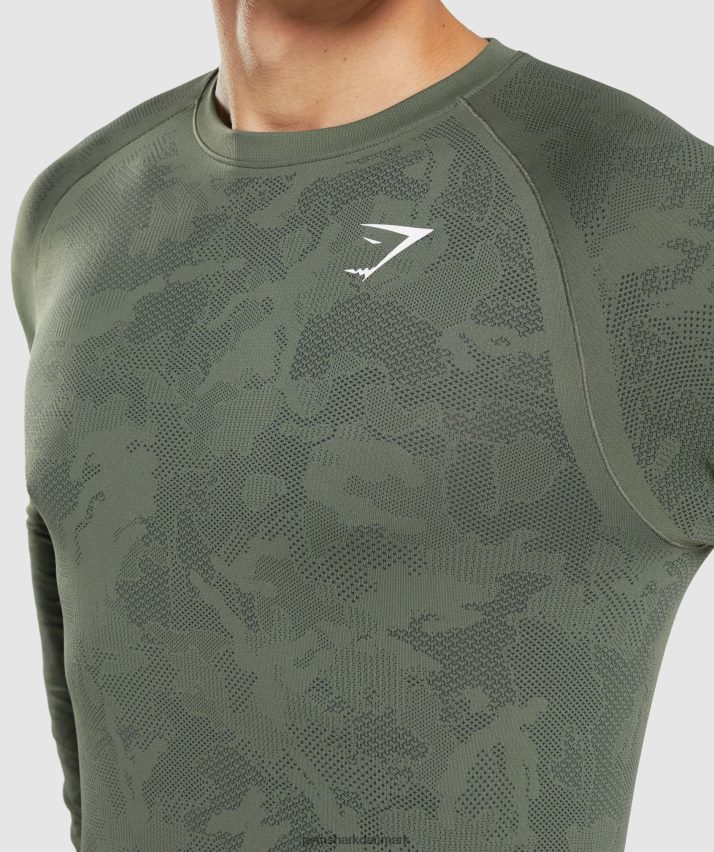 Mænd Gymshark geo sømløs langærmet t-shirt N4ZDDN599 kerne oliven/sort