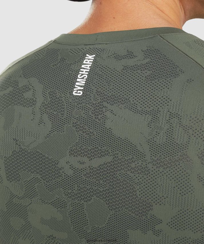 Mænd Gymshark geo sømløs langærmet t-shirt N4ZDDN599 kerne oliven/sort