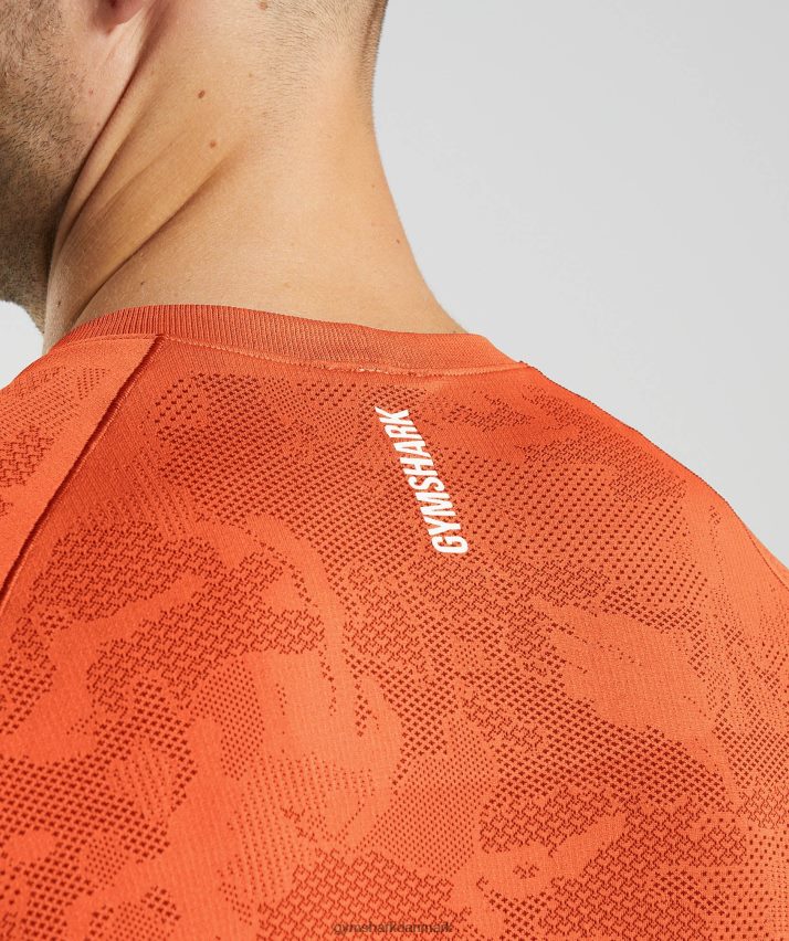 Mænd Gymshark geo sømløs langærmet t-shirt N4ZDDN615 peberrød/salsarød