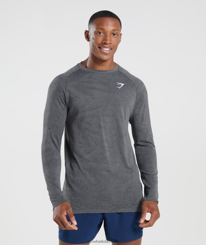 Mænd Gymshark geo sømløs langærmet t-shirt N4ZDDN628 koksgrå/sort