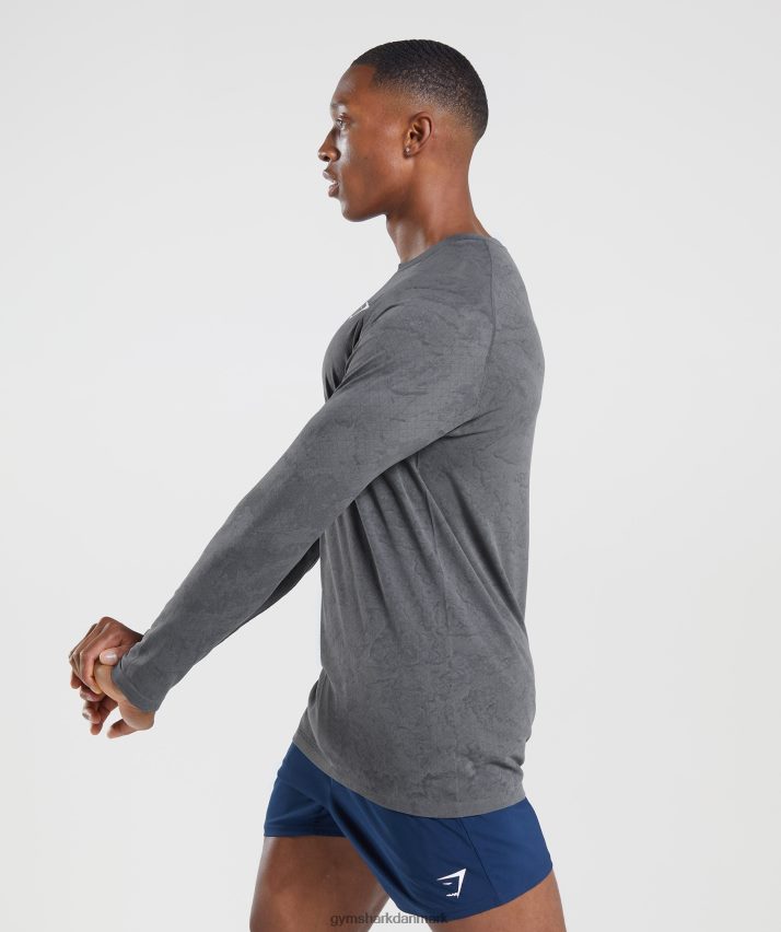 Mænd Gymshark geo sømløs langærmet t-shirt N4ZDDN628 koksgrå/sort